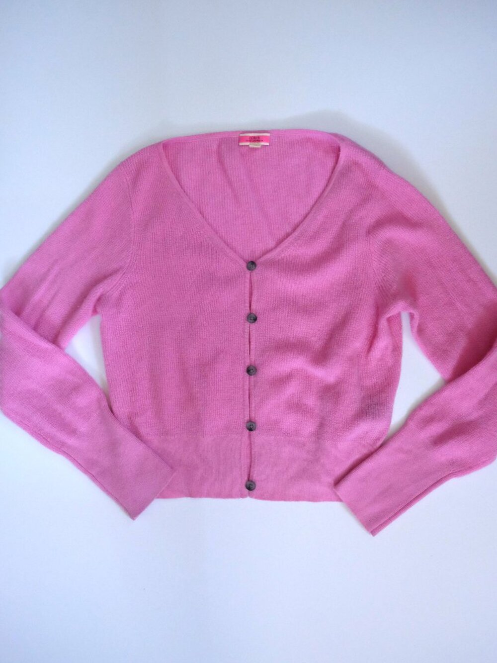EUC J CREW Ribbed Featherweight Cashmere Cardigan Sweater S Pink V-Neck Cropped